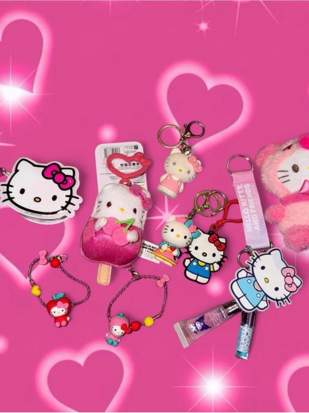 Hello Kitty Pink Character Keychains & Plush Assortment